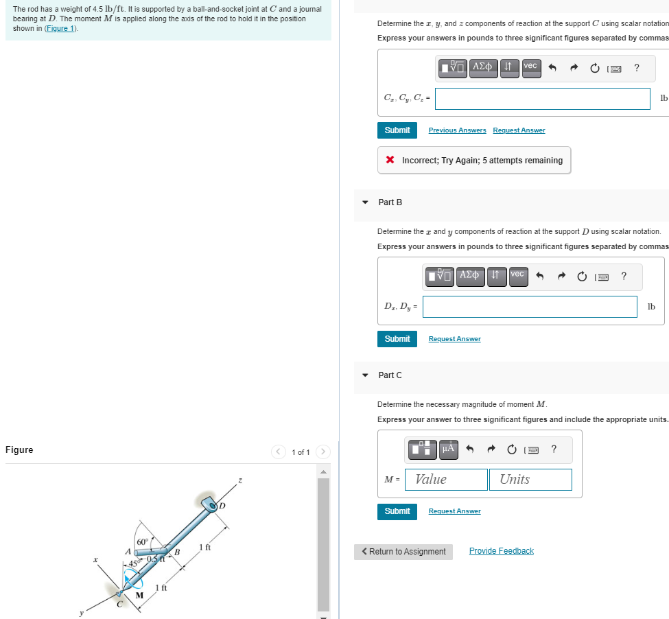 The rod has a weight of 4 . 5 lb / ftlb / ft . It