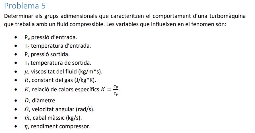 Problema 5 Determinar els grups adimensionals que