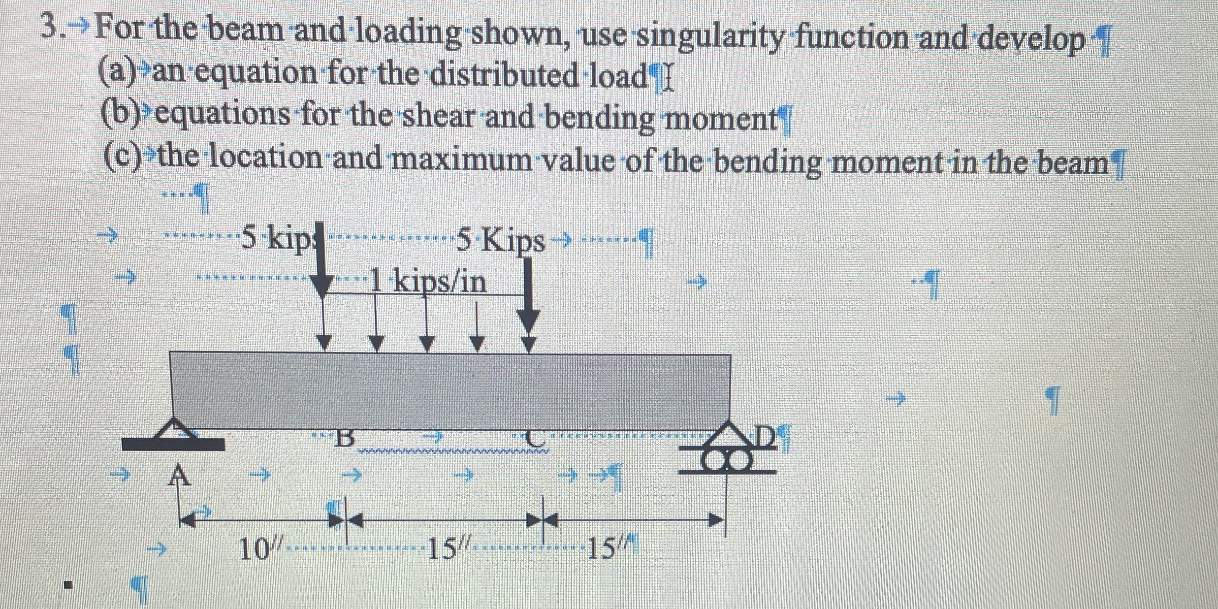 For the beam and loading shown, use singularity