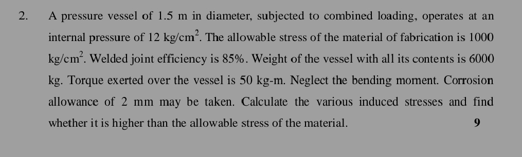 A pressure vessel of 1 . 5 m in diameter,