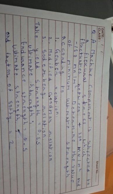 Q A Machine camponent is shbicerad to of minimum