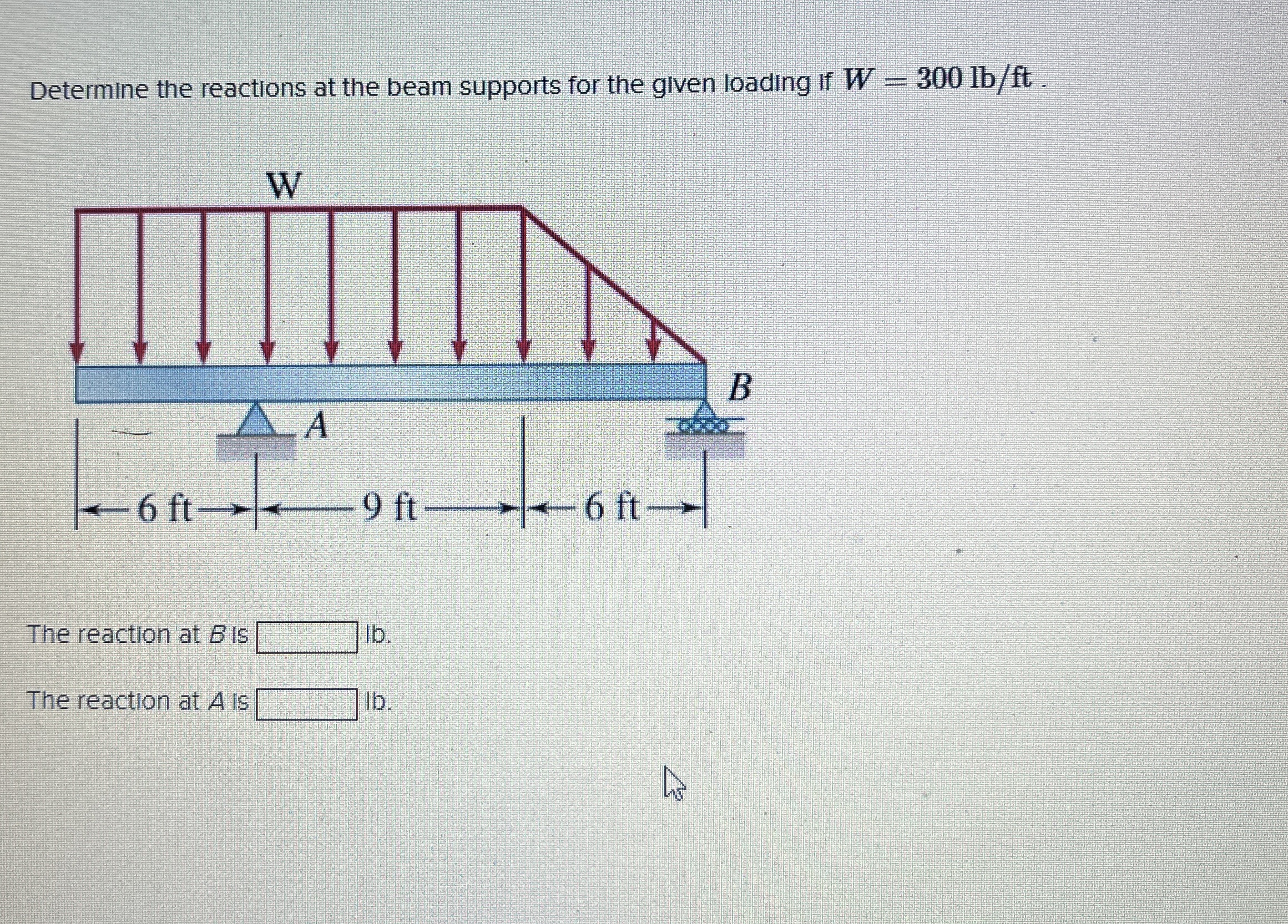 Determine the reactions at the beam supports for