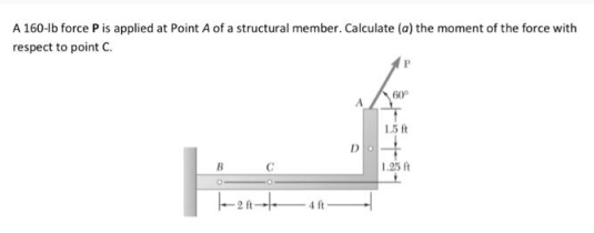 A 1 6 0 - l b force P is applied at Point A of a