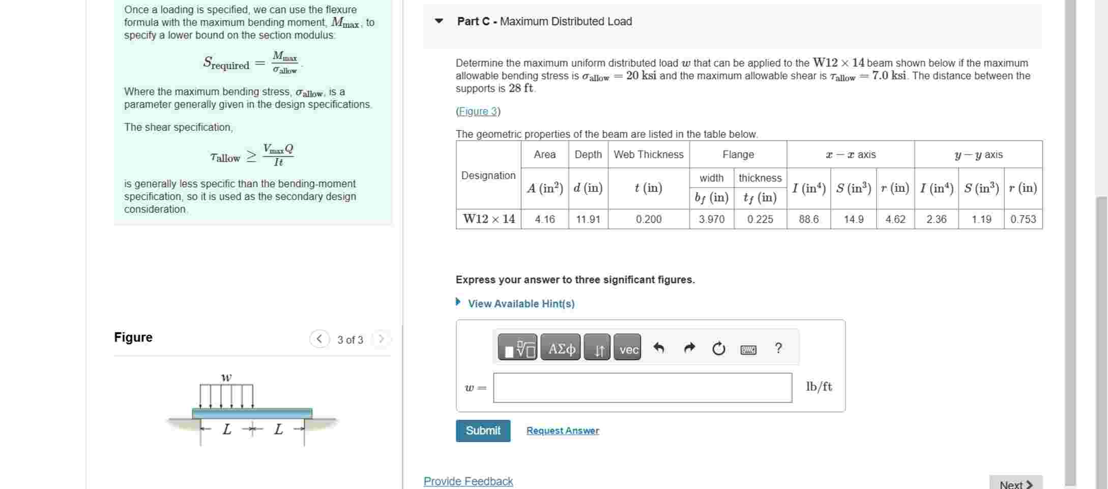 Part C - Maximum Distributed Load Determine the