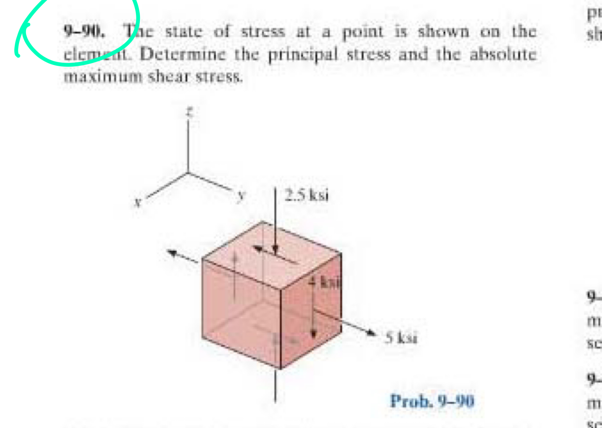 9 - 9 0 . The state of stress at a point is shown