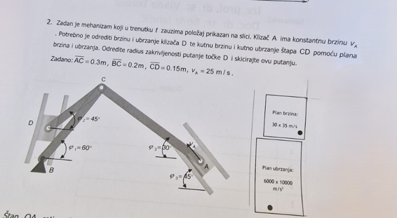 Zadan je mehanizam koji u trenutku t zauzima polo