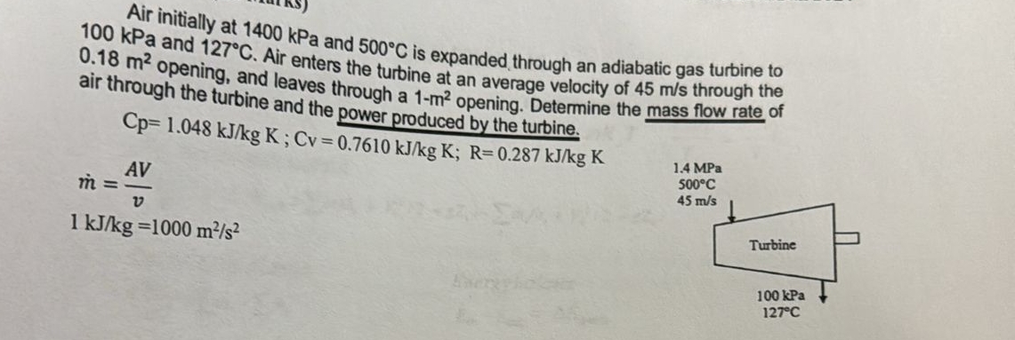 Air initially at 1 4 0 0 kPa and 5 0 0 C is