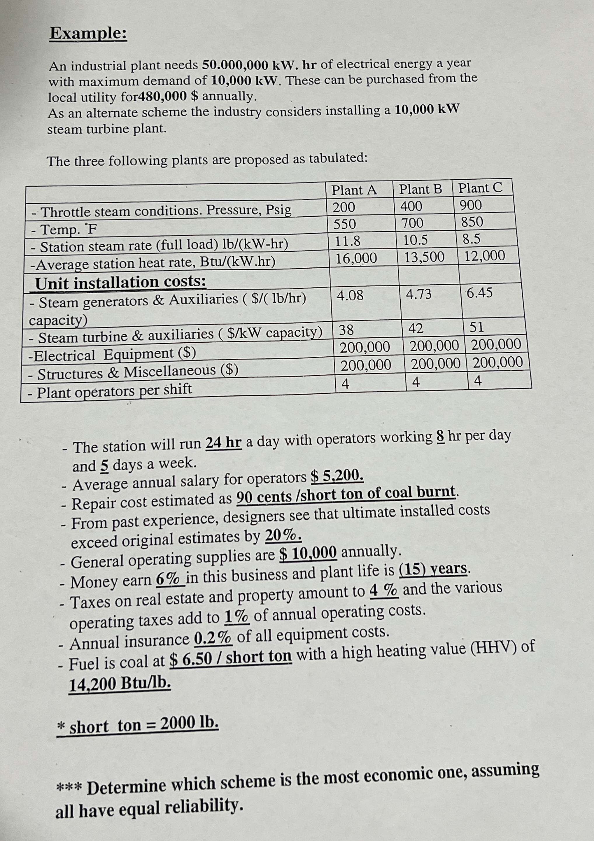 Example: An industrial plant needs 5 0 . 0 0 0 ,