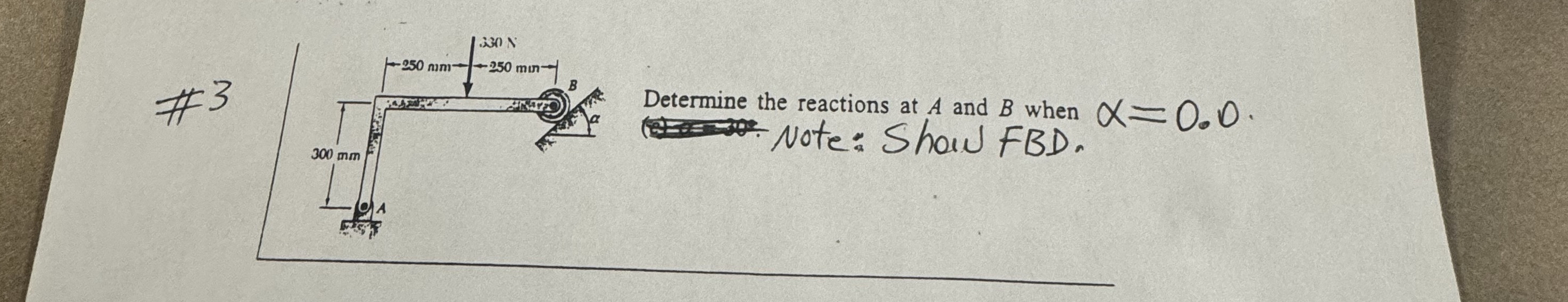 # 3 Determine the reactions at A and B when = 0 .