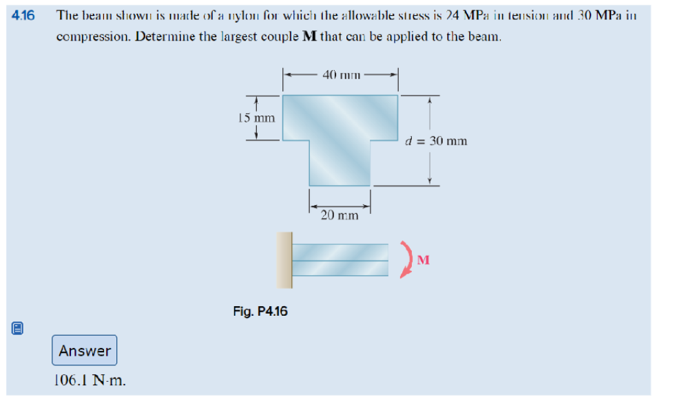 4 . 1 6 The beam shown is mate of a mylon for