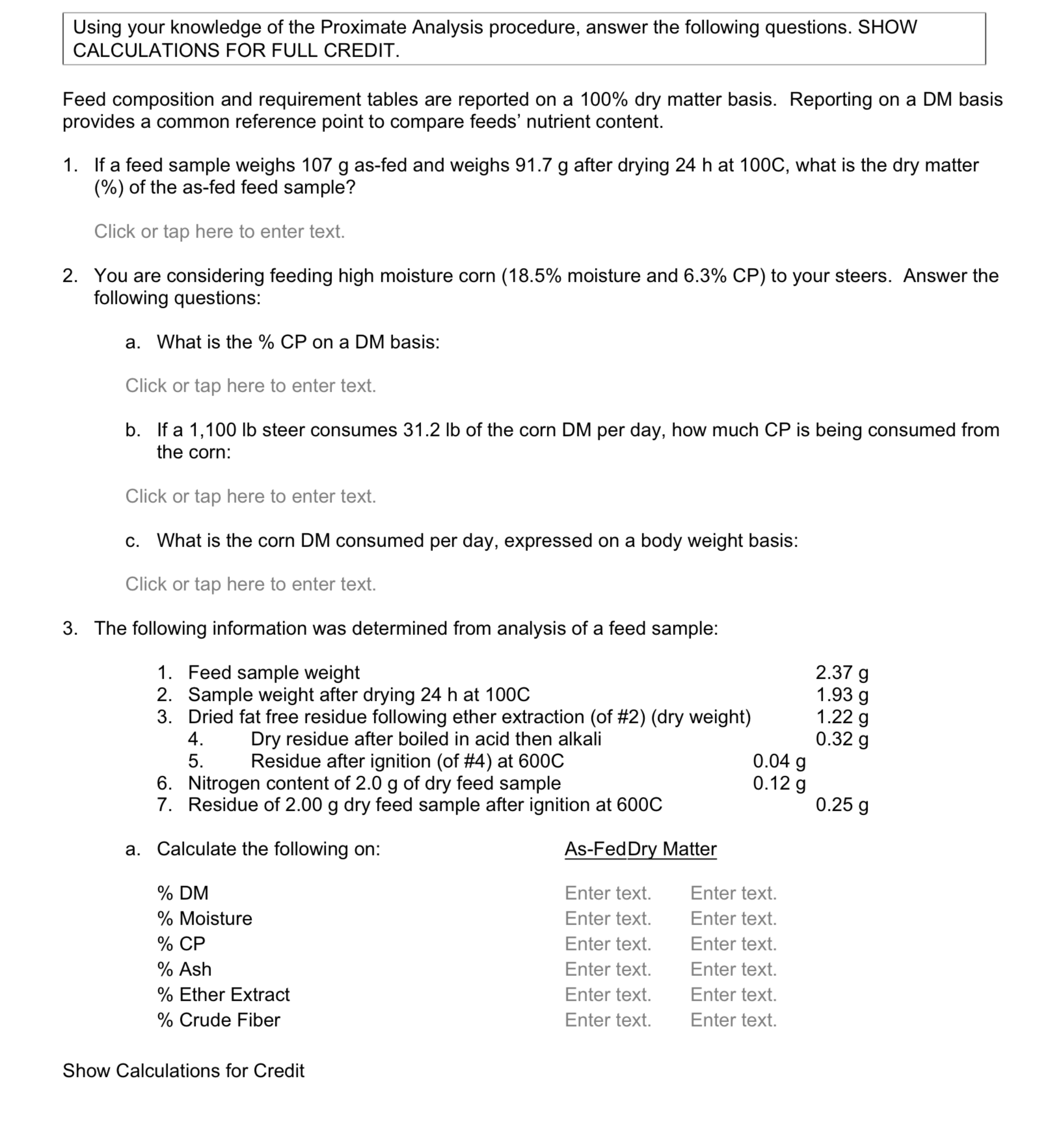 Using your knowledge of the Proximate Analysis
