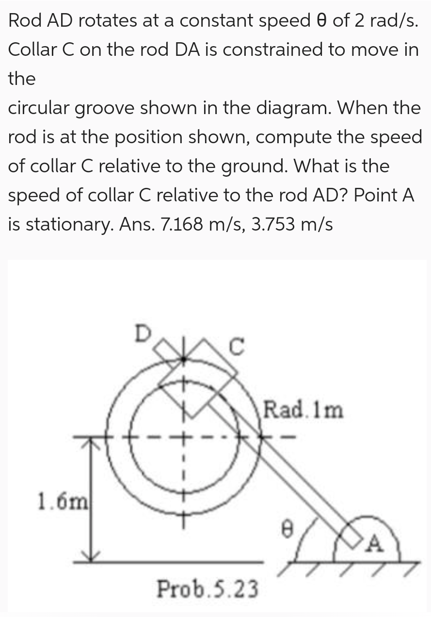 Rod A D rotates at a constant speed of 2 r a d s