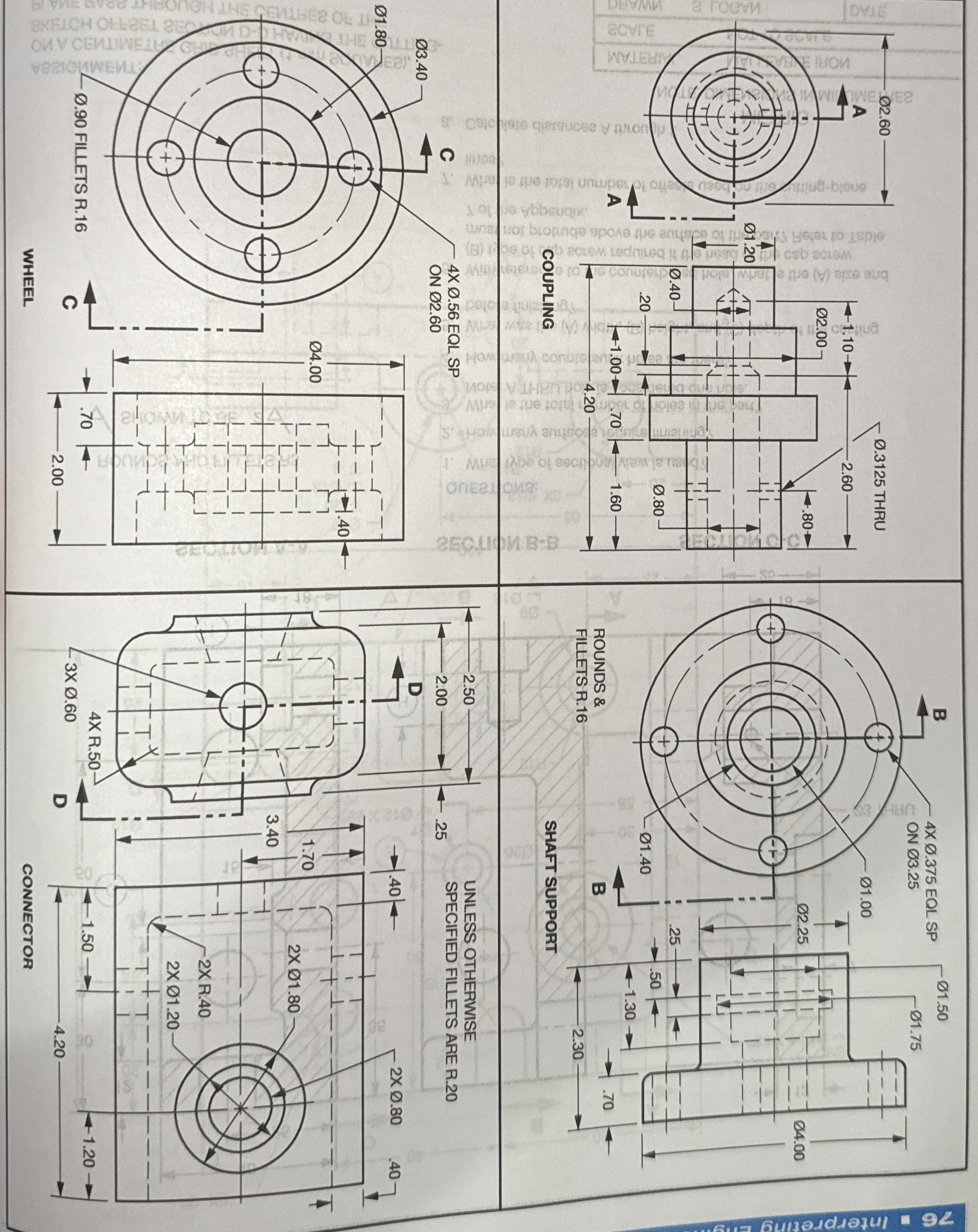 On 1 / 4 " grid paper, redraw the front view of