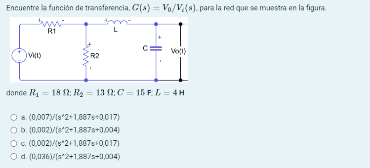 Find the transfer function, G ( s ) = V 0 V i ( s