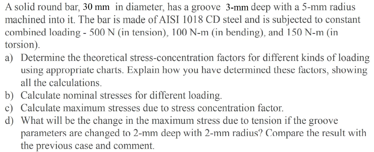 A solid round bar, 3 0 mm in diameter, has a