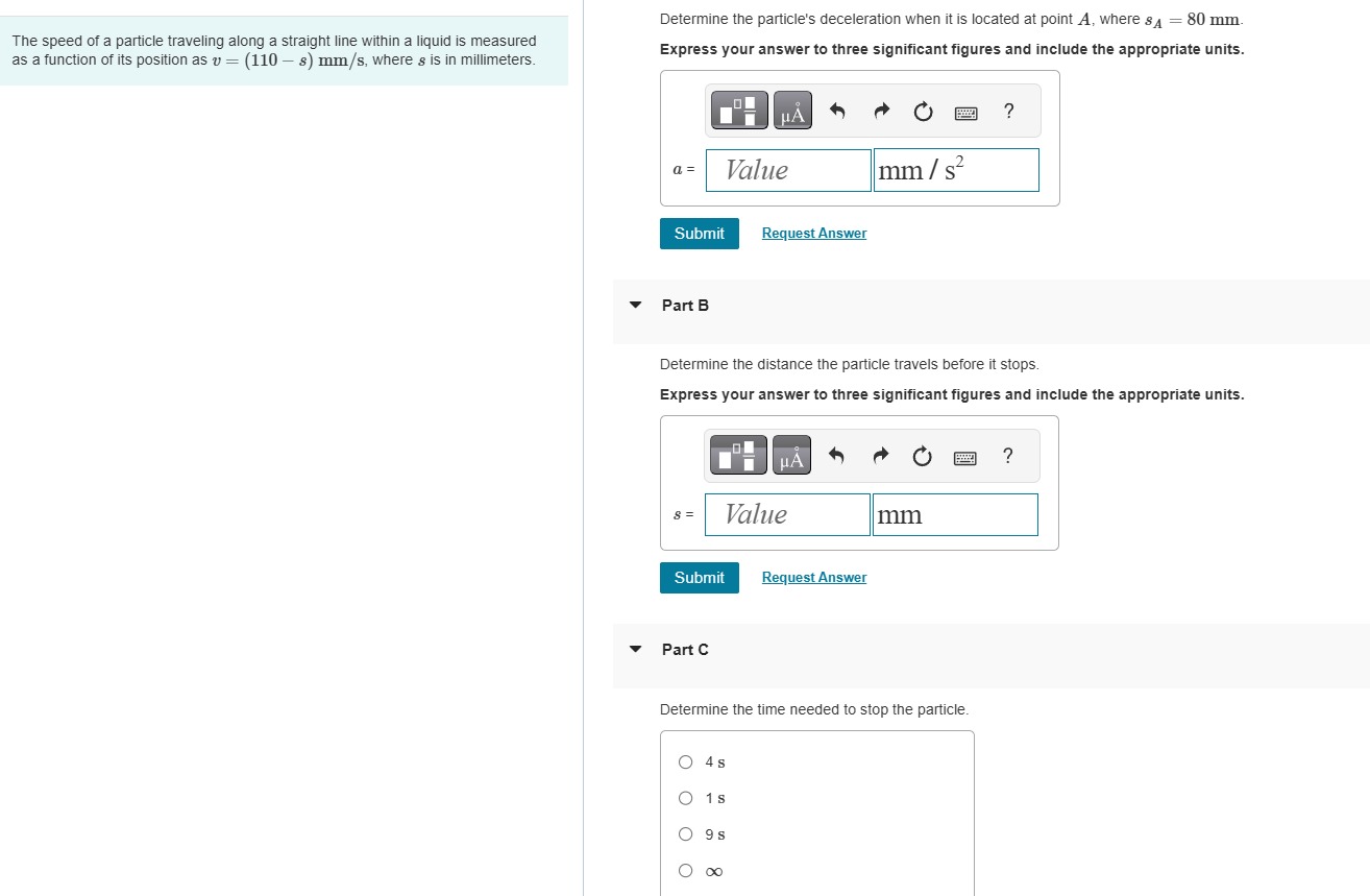 The speed of a particle traveling along a