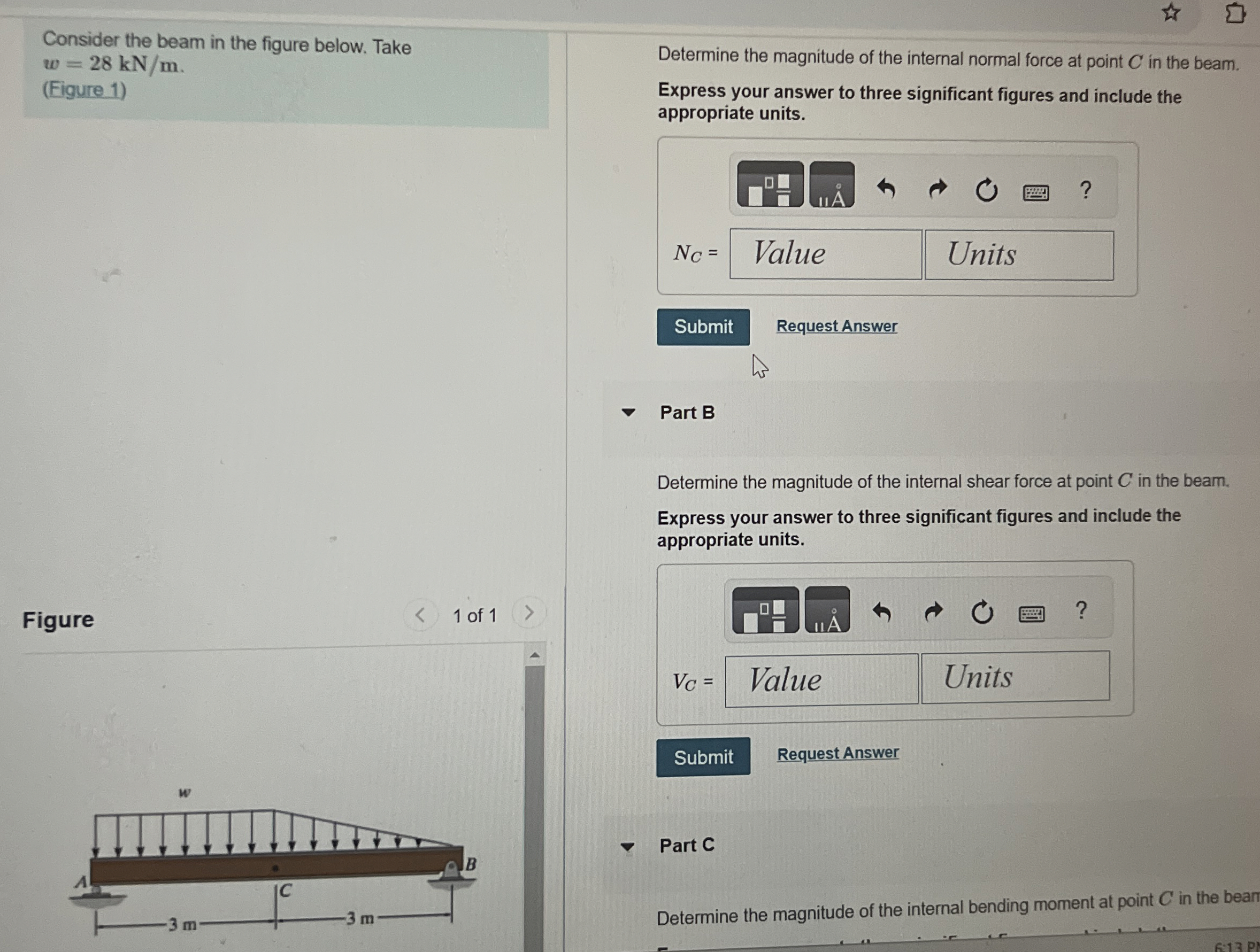 Consider the beam in the figure below. Take w = 2