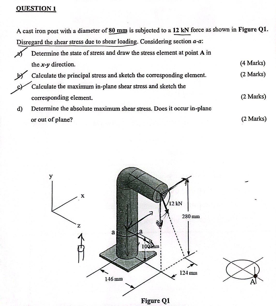 QUESTION 1 A cast iron post with a diameter of 8