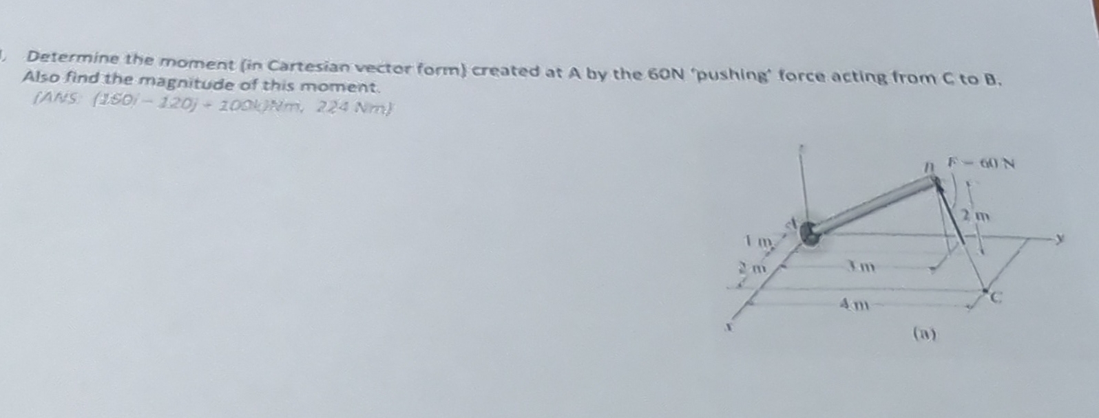 Determine the moment ( in Cartesian vector form )