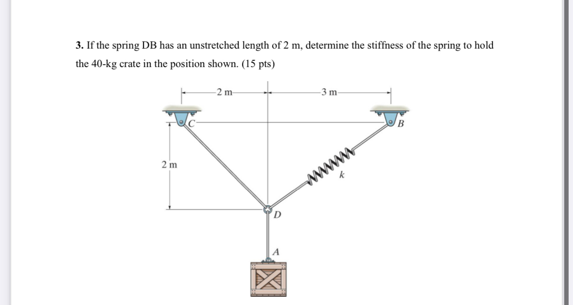 If the spring D B has an unstretched length of 2