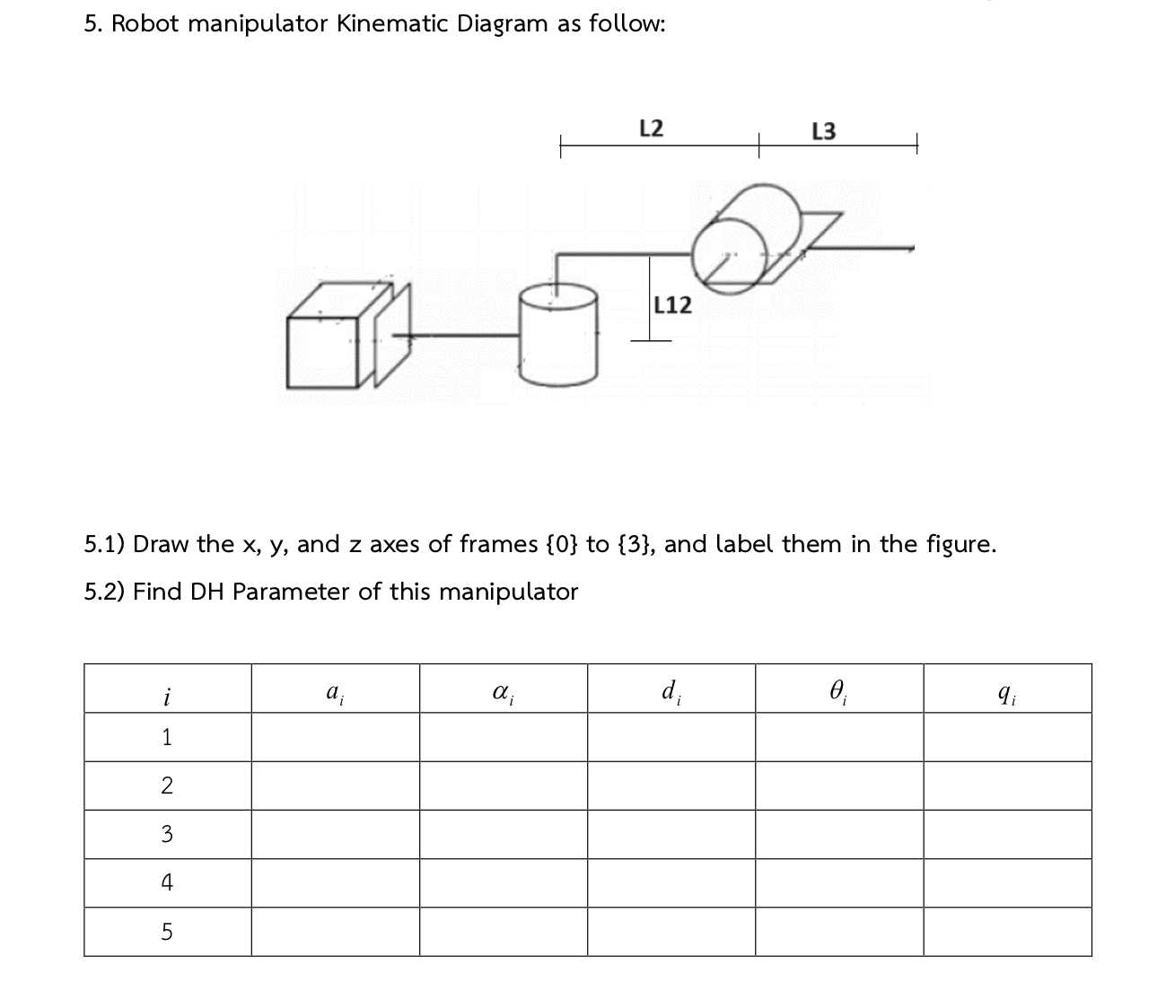 Robot manipulator Kinematic Diagram as follow: 5
