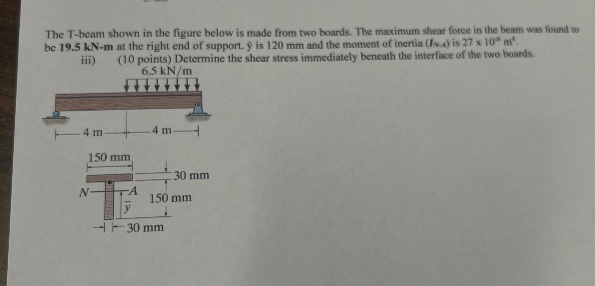 The T - beam shown in the figure below is made