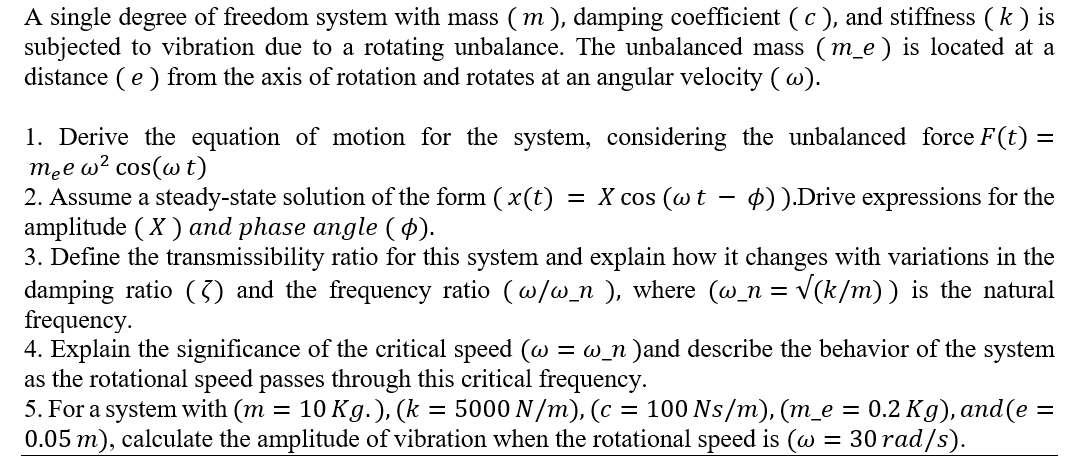 A single degree of freedom system with mass ( m )