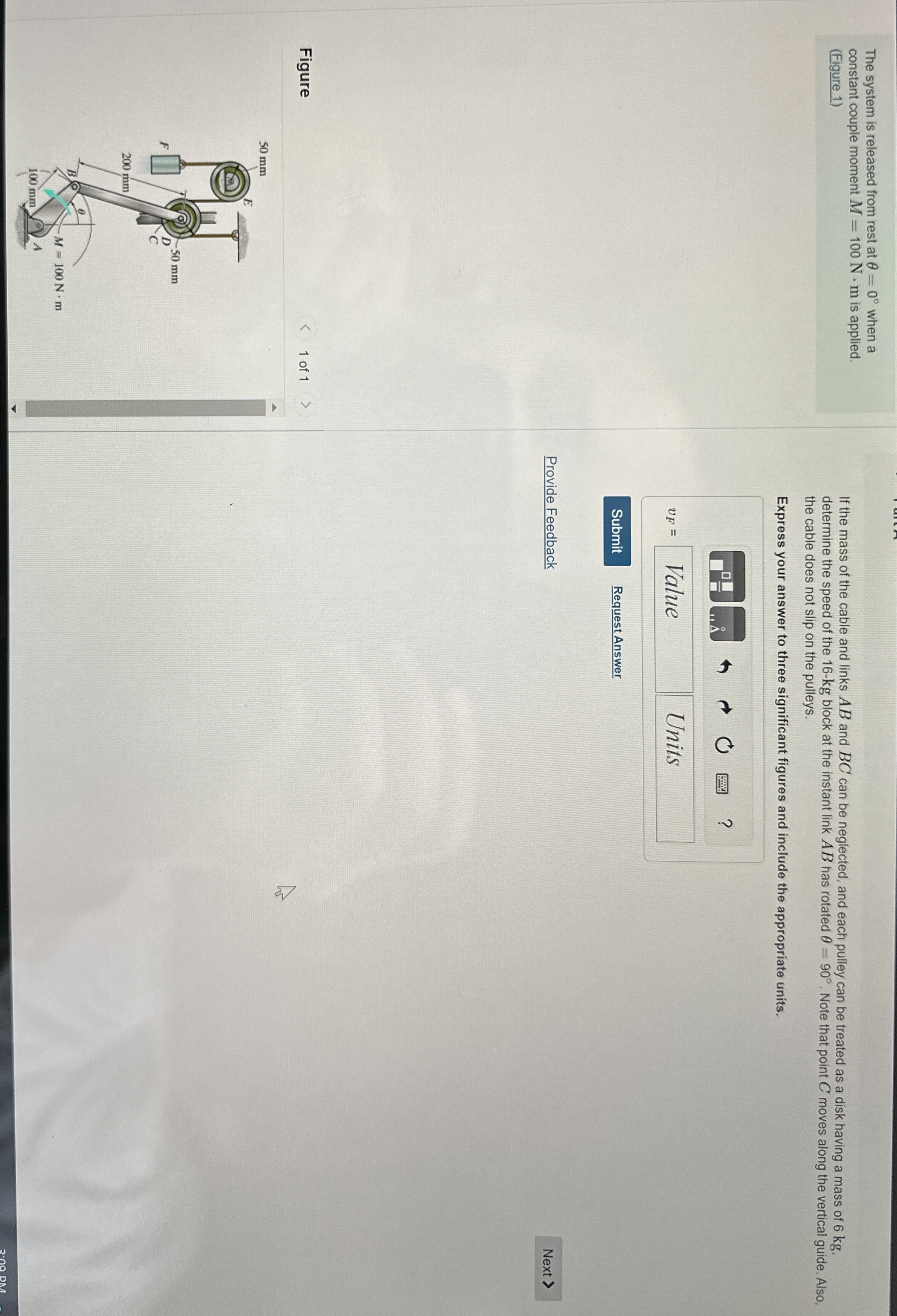 The system is released from rest at = 0 when a