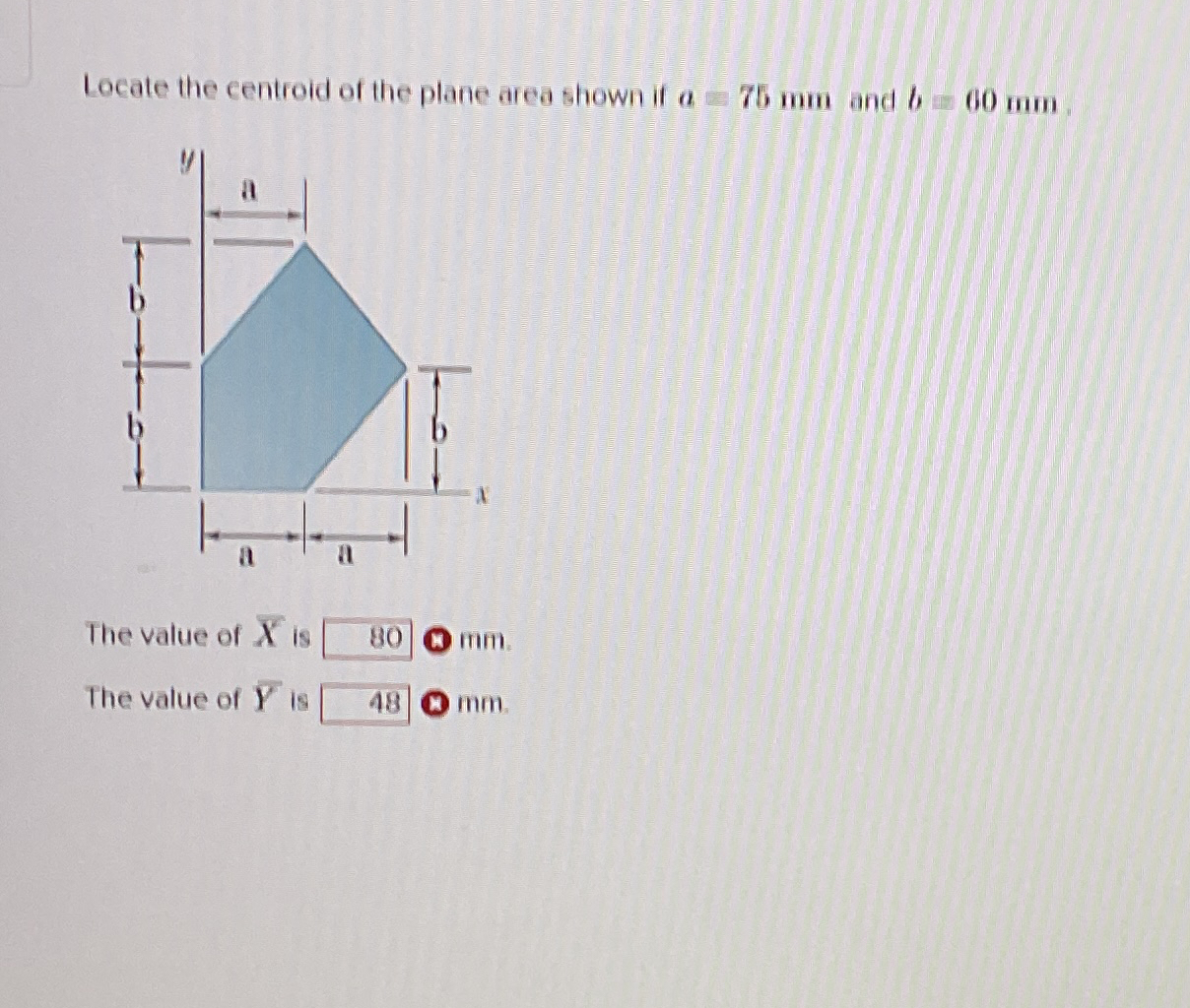 Locate the centroid of the plane area shown if a