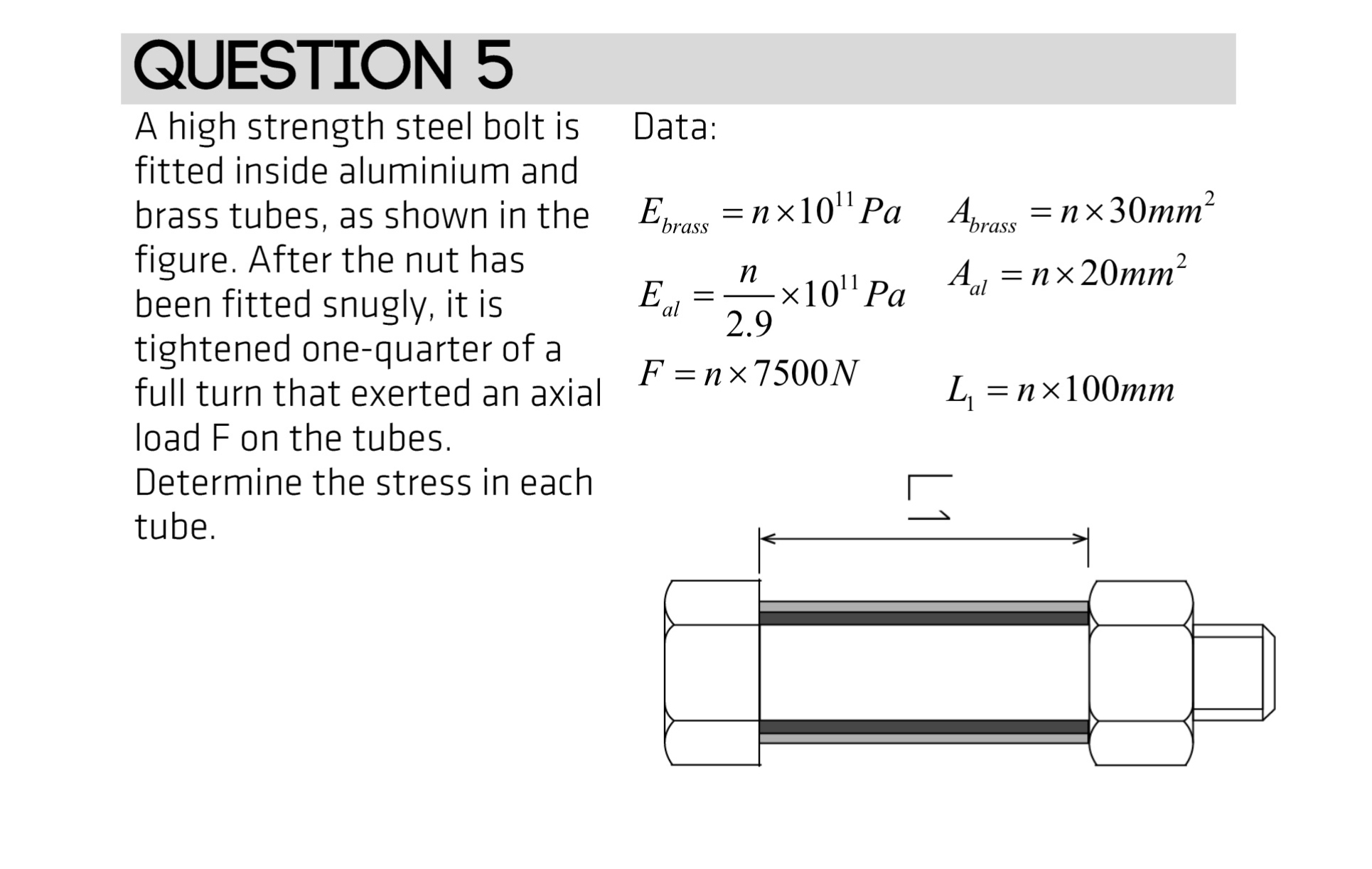 QUESTION 5 A high strength steel bolt is fitted