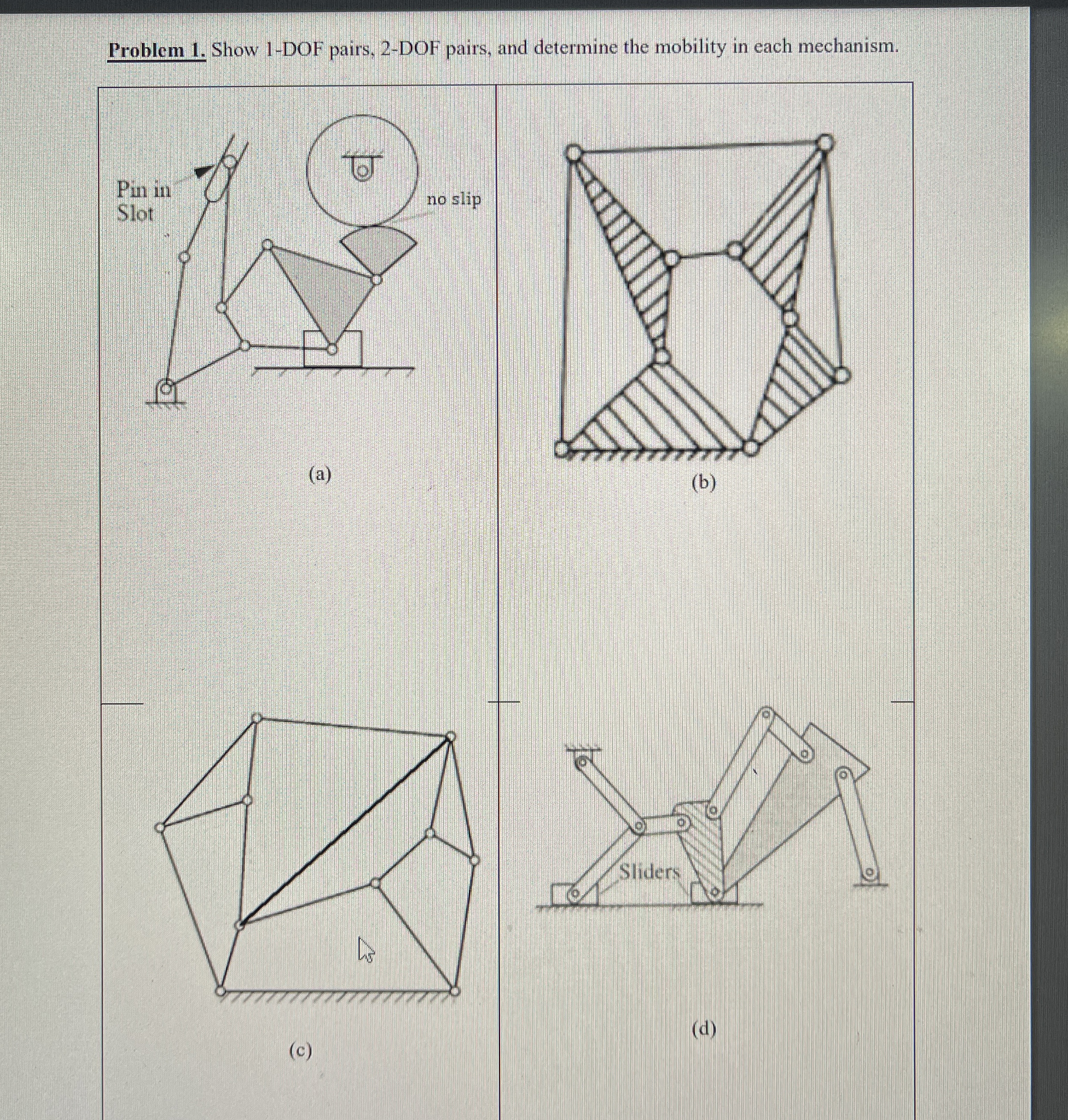 Problem 1 . Show 1 - DOF pairs, 2 - DOF pairs,