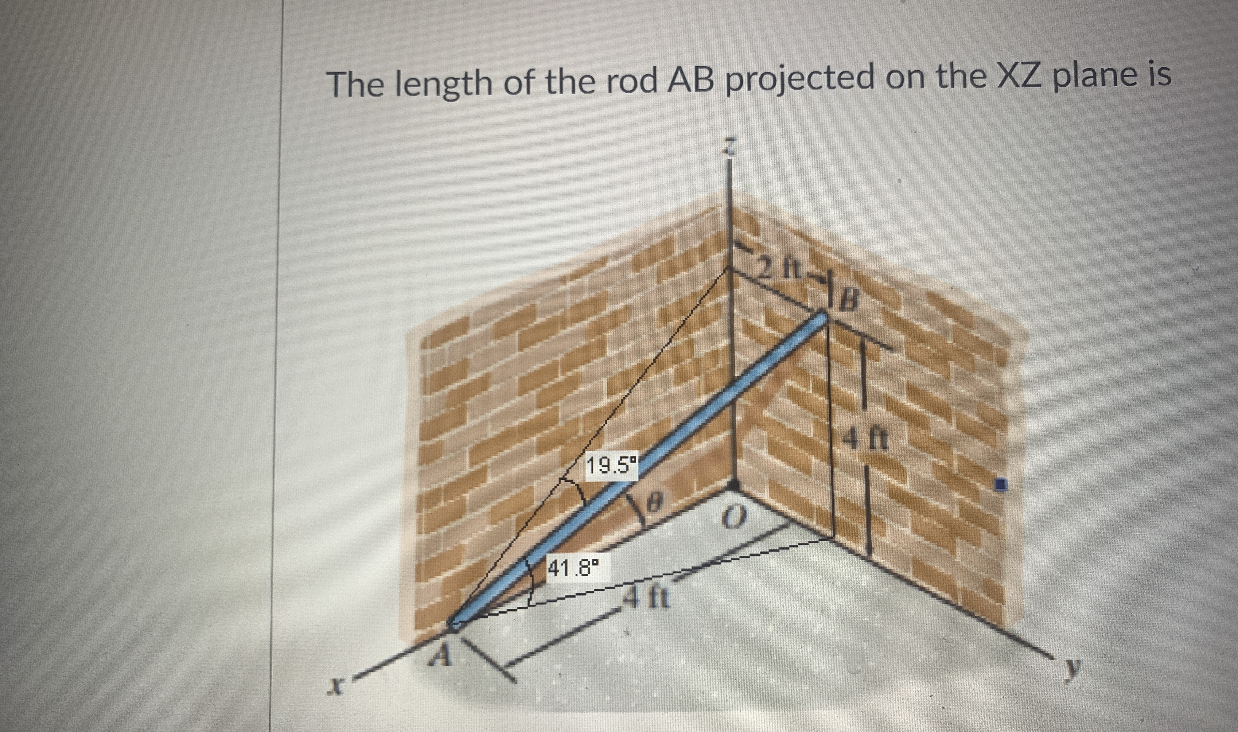 The length of the rodAB projected on the x Z