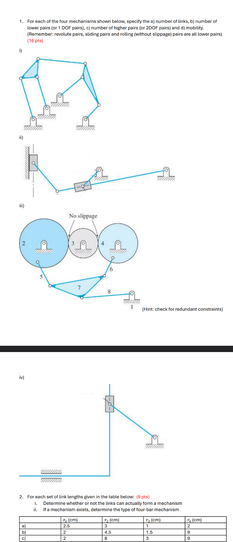 For each of the four mechanisms shown below,