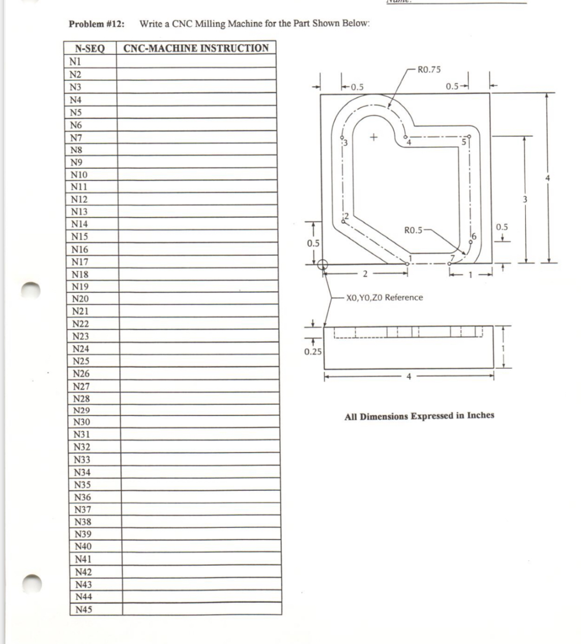 Problem # 1 2 : Write a CNC Milling Machine for