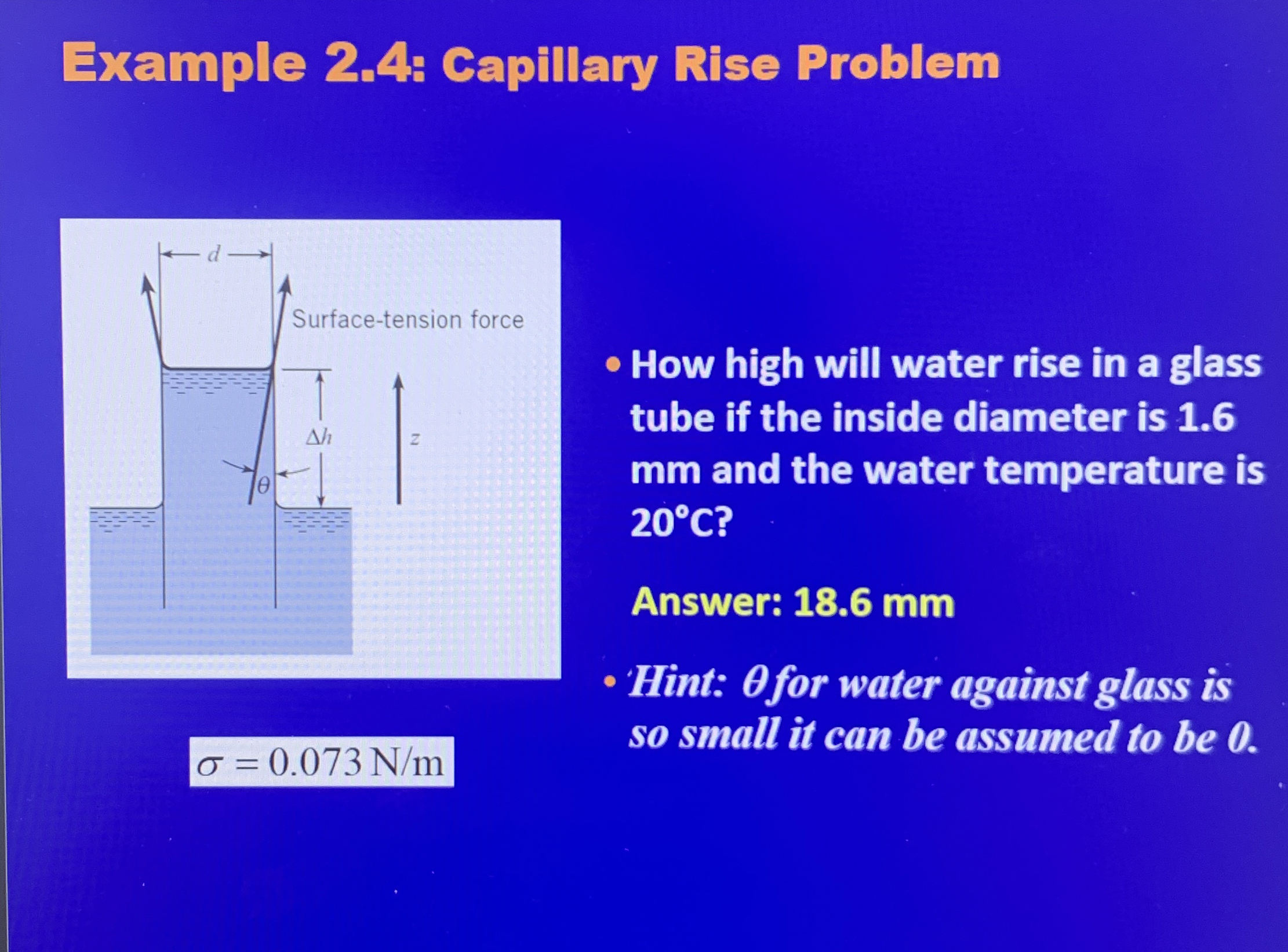 Km Example 2 . 4 : Gapillary Rise Problem How