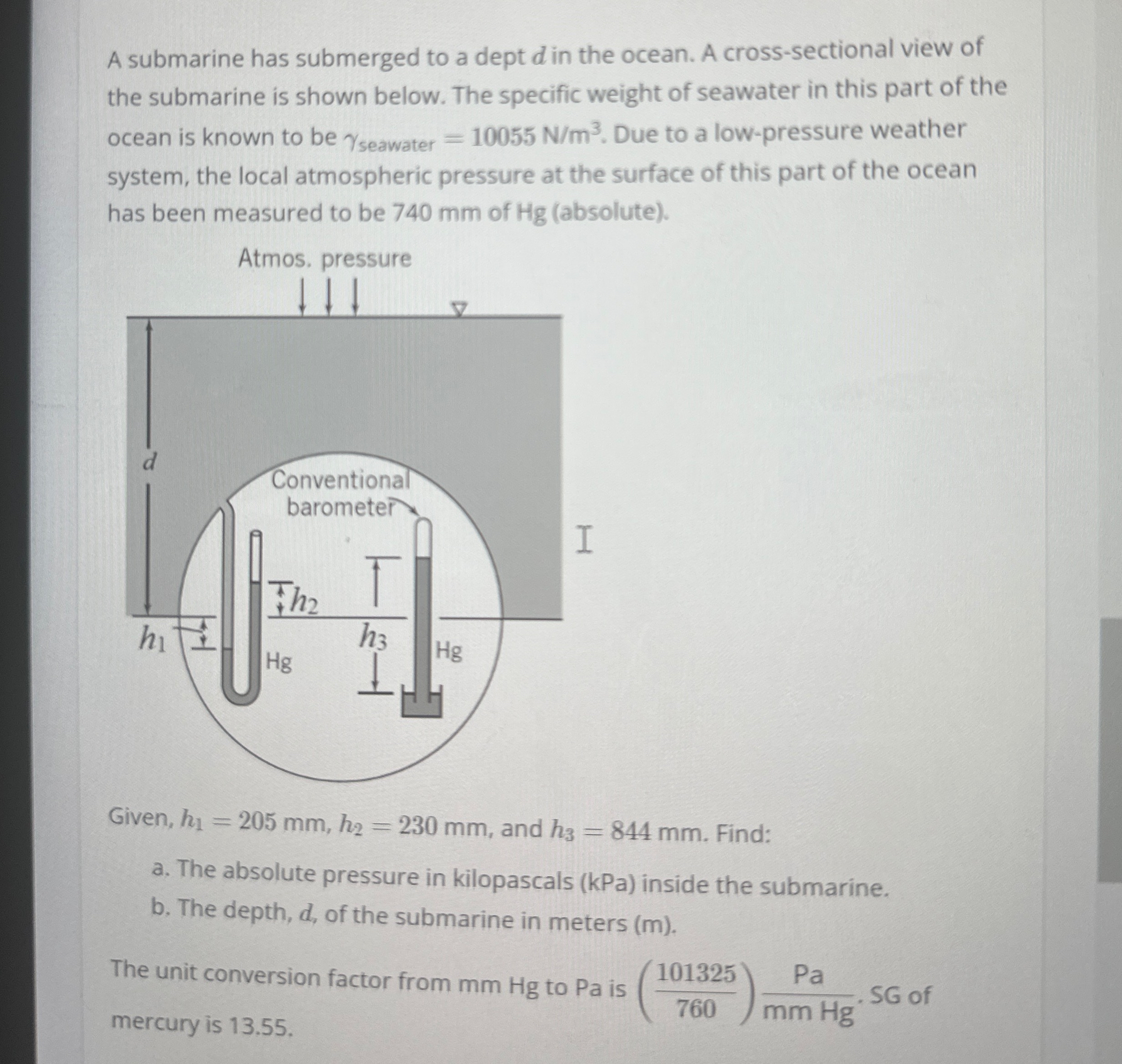 A submarine has submerged to a dept d in the