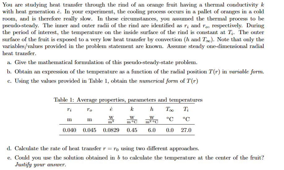 You are studying heat transfer through the rind