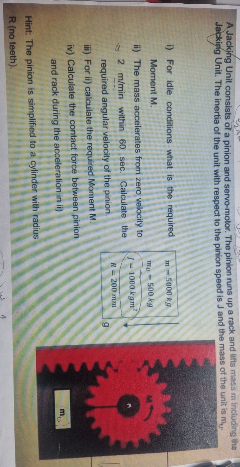 A Jacking Unit consists of a pinion and servo -