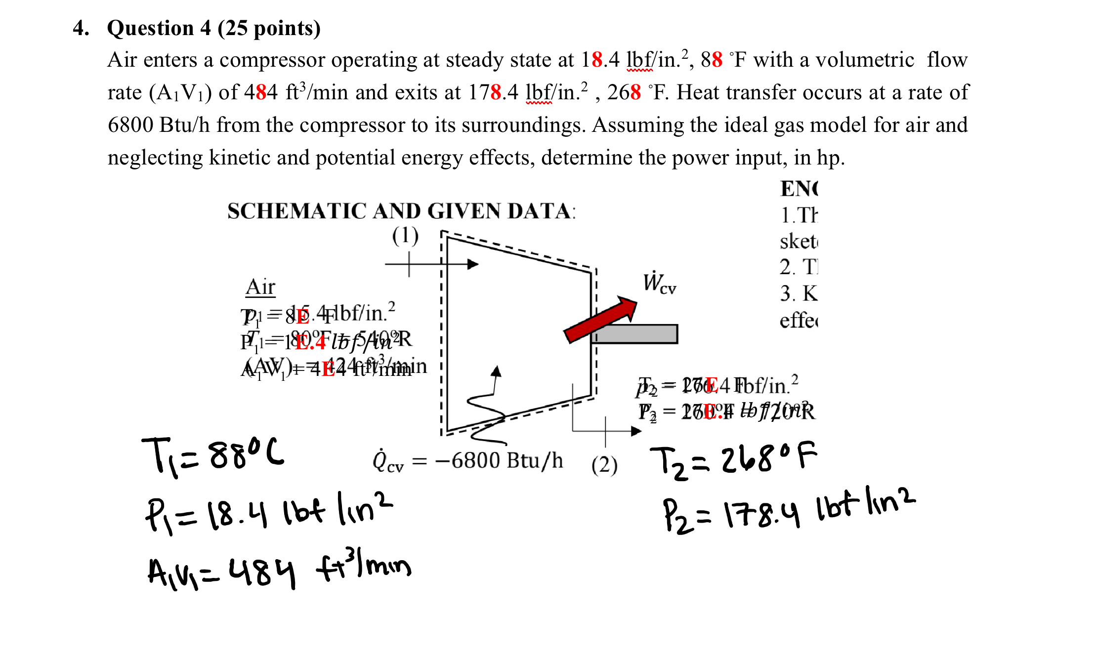 Question 4 ( 2 5 points ) Air enters a compressor