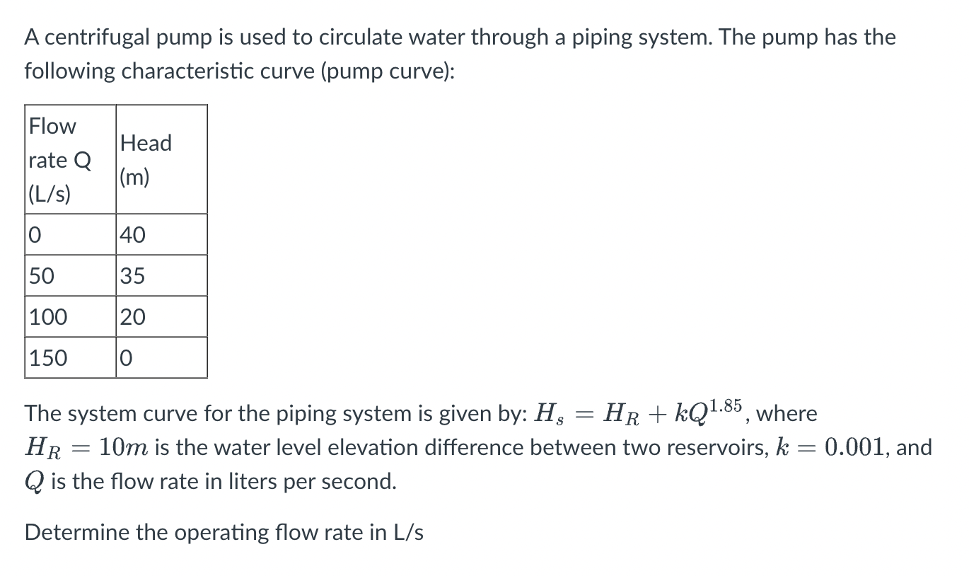 A centrifugal pump is used to circulate water