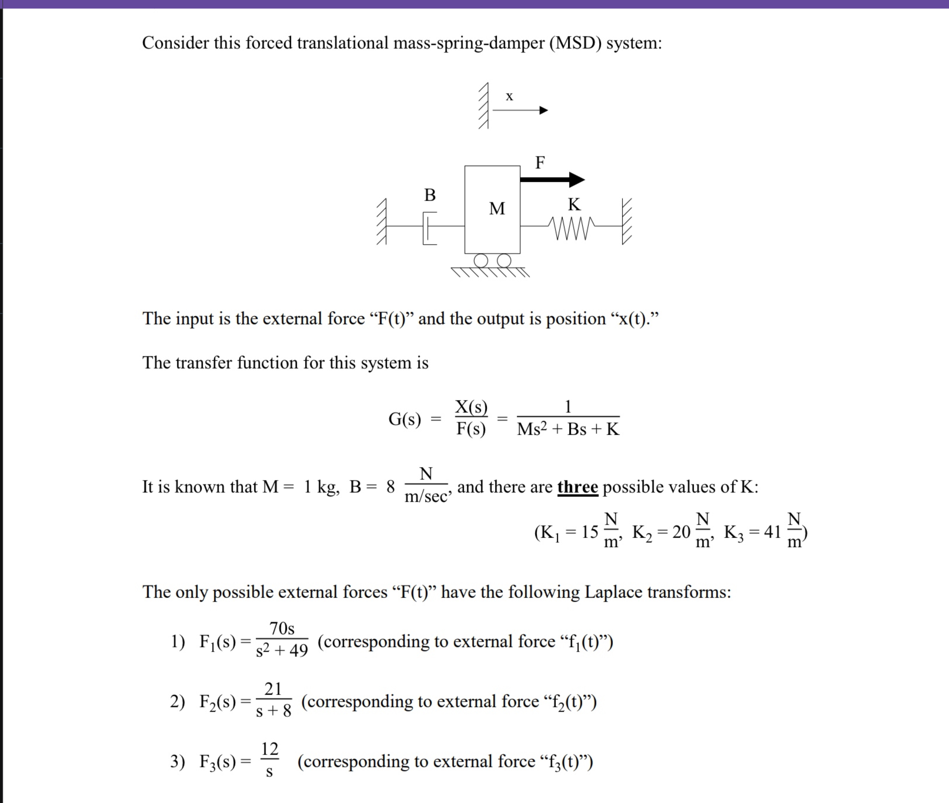 Consider this forced translational mass - spring