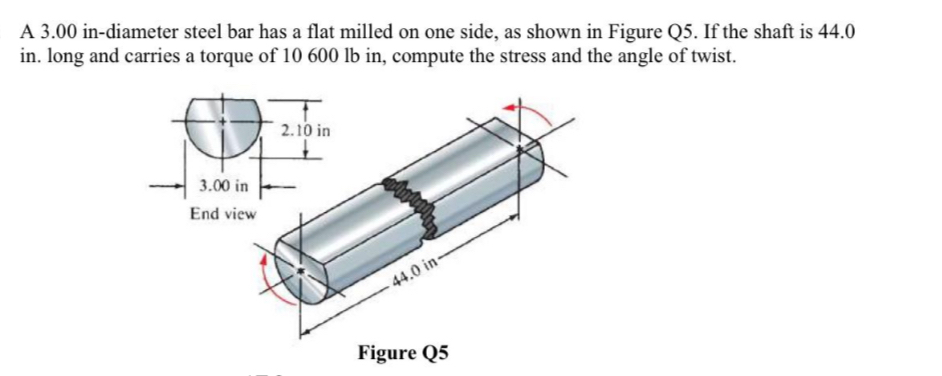 A 3 . 0 0 in - diameter steel bar has a flat