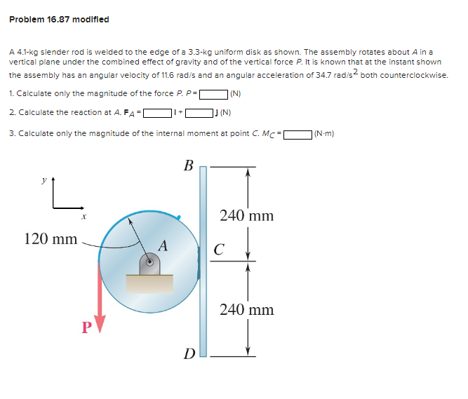 Problem 1 6 . 8 7 modifled A 4 . 1 - kg slender