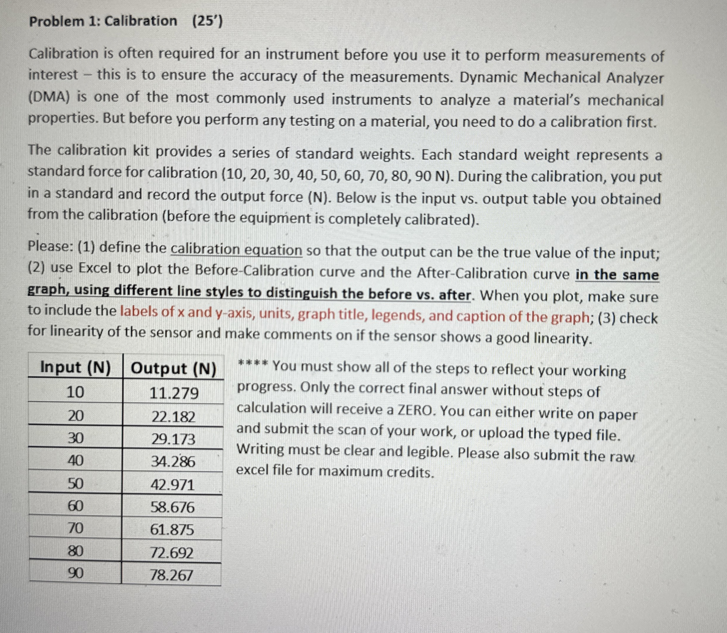 Problem 1 : Calibration ( 2 5 ' ) Calibration is
