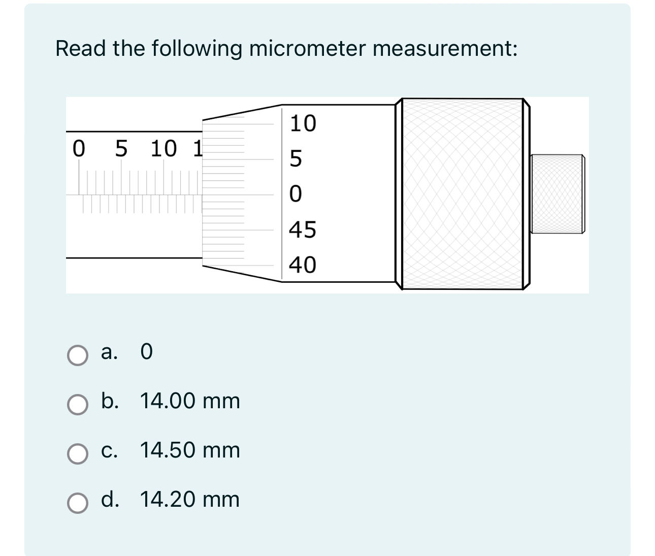 Read the following micrometer measurement: a . 0