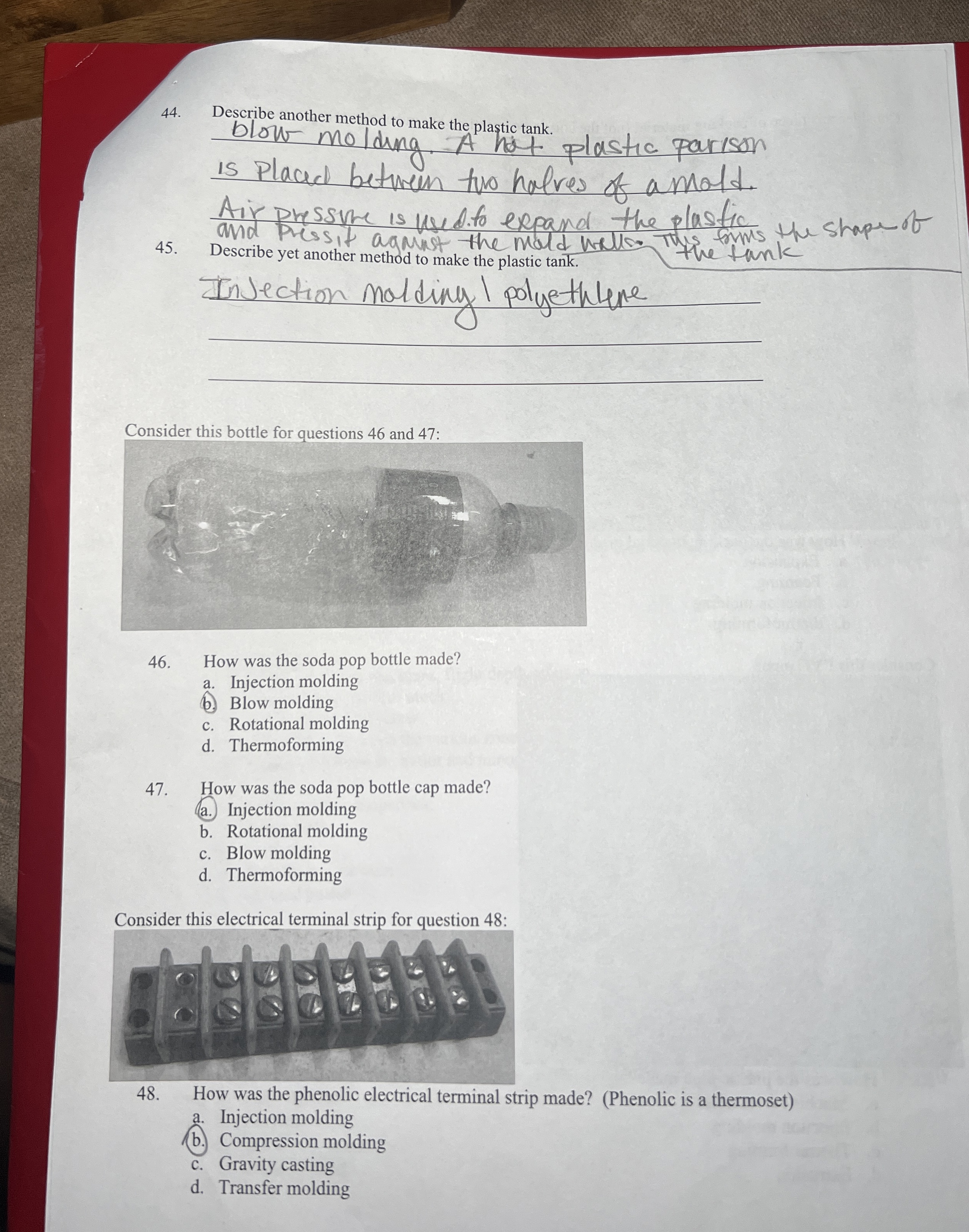 Describe another method to make the plastic tank.