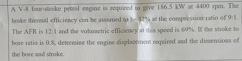 A V - 8 four - stroke petrol engine is required