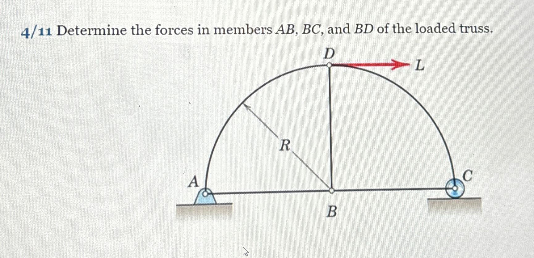 4 / 1 1 Determine the forces in members A B , B C