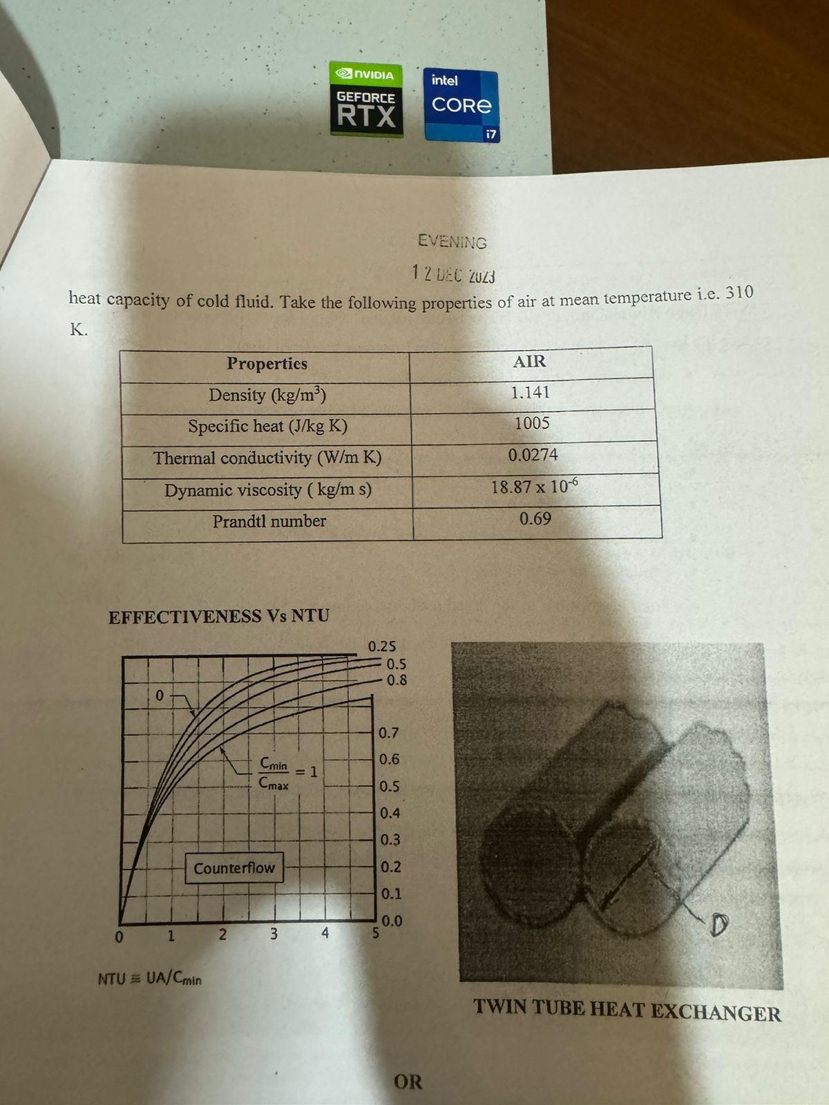 counter flow twin - tube heat exchanger is to be