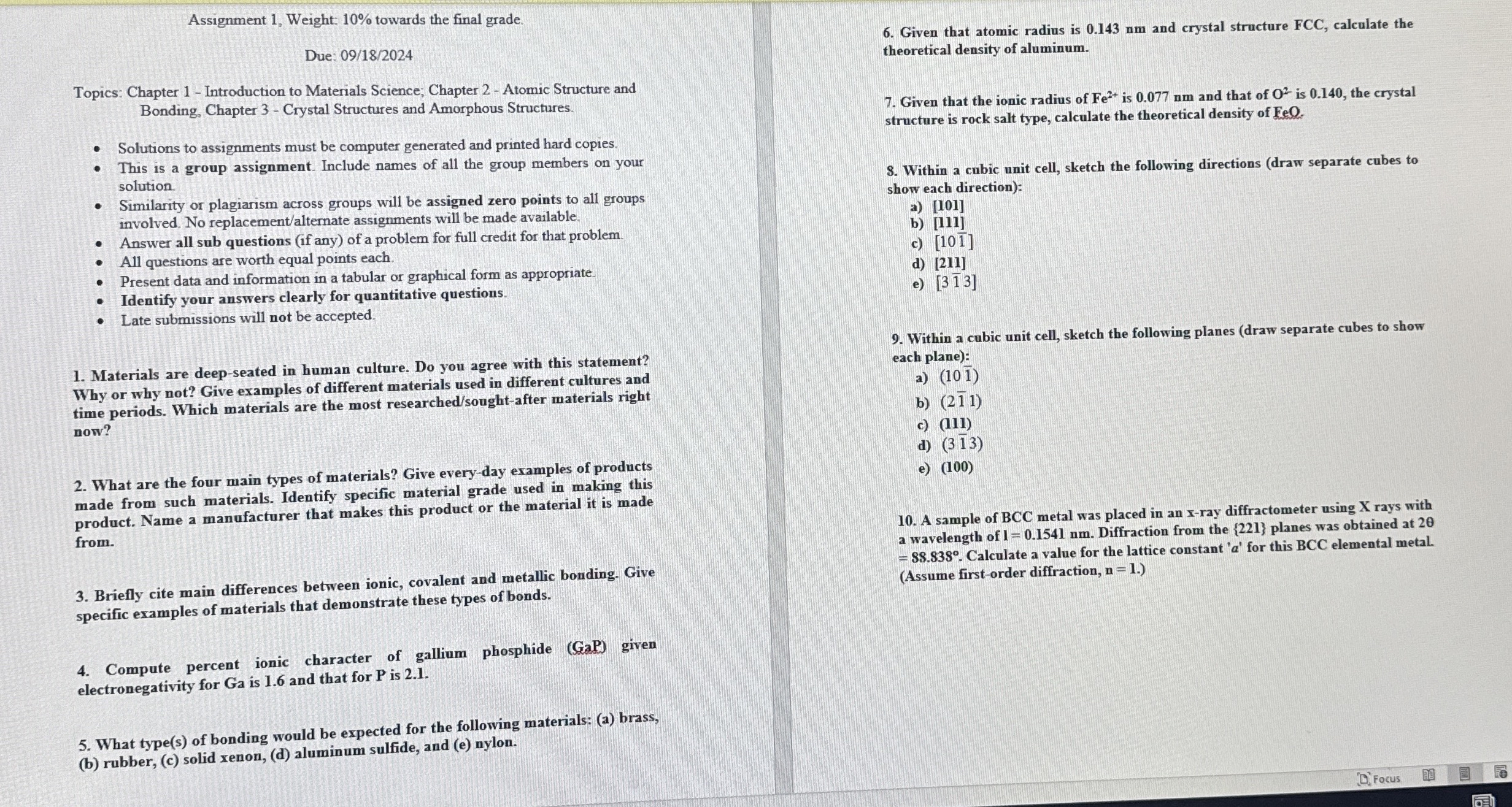 Assignment 1 , Weight: 1 0 % towards the final